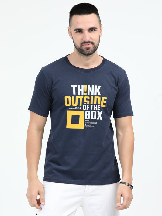 Sustainable Navy Blue Crew Neck Printed T-Shirt