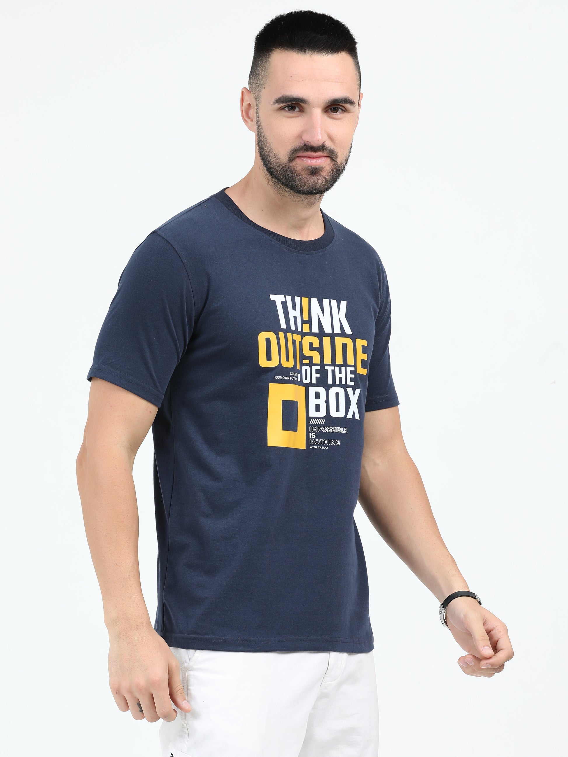 Sustainable Navy Blue Crew Neck Printed T-Shirt