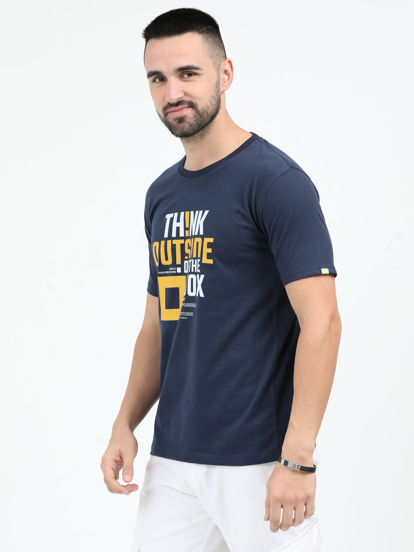 Sustainable Navy Blue Crew Neck Printed T-Shirt