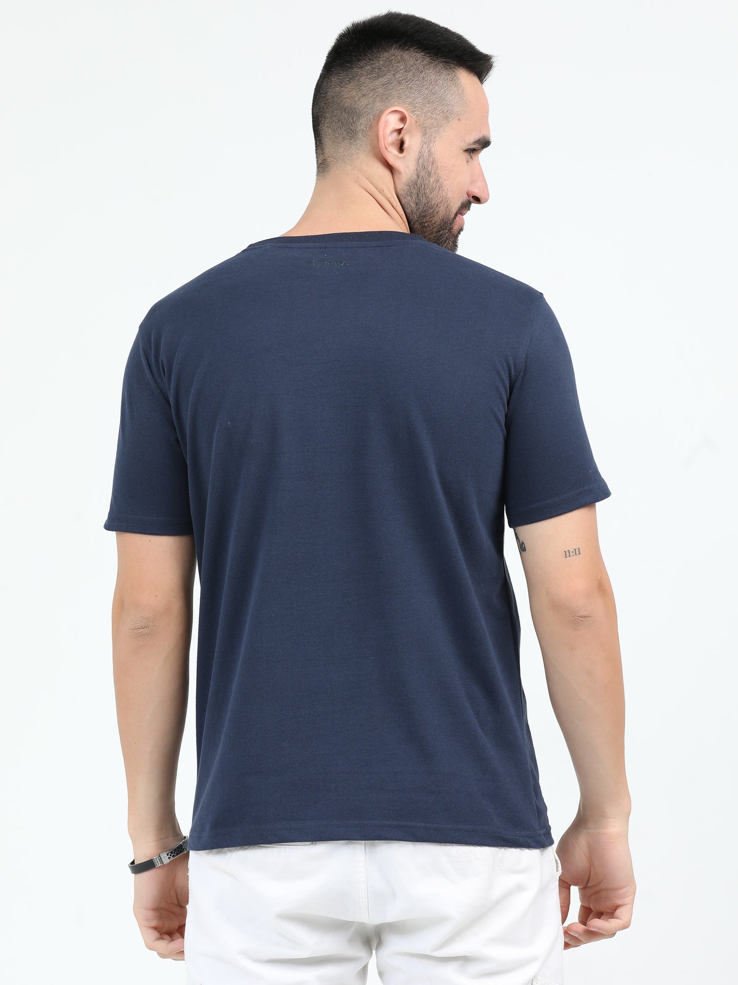 Sustainable Navy Blue Crew Neck Printed T-Shirt