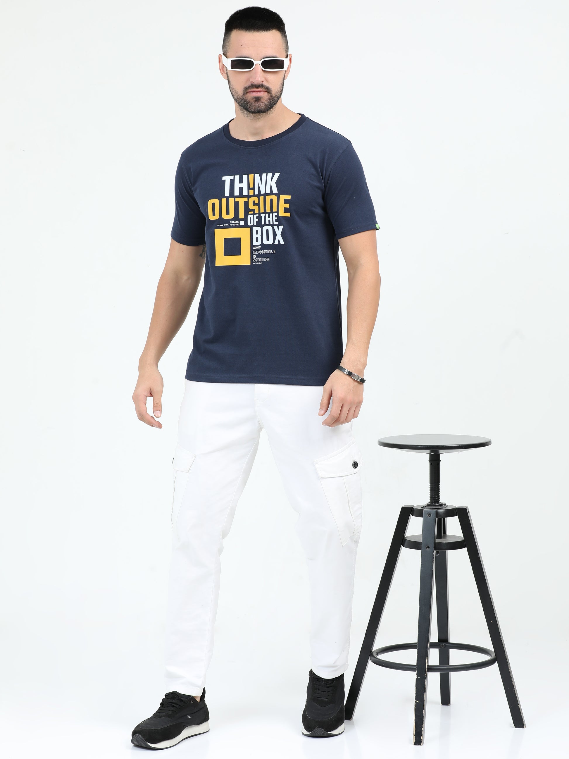 Sustainable Navy Blue Crew Neck Printed T-Shirt