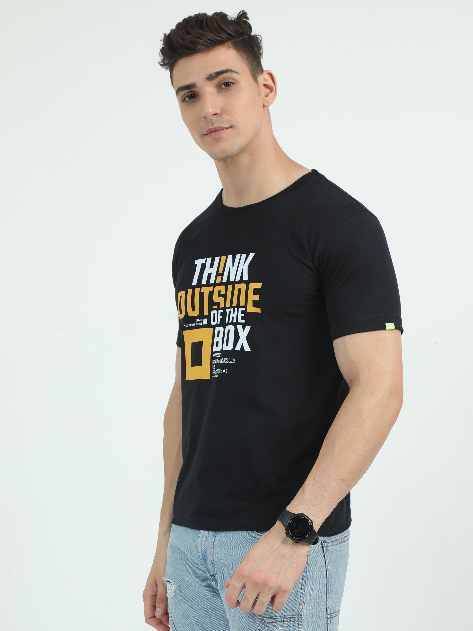 Eco Friendly Sustainable Black Crew Neck Printed T-Shirt