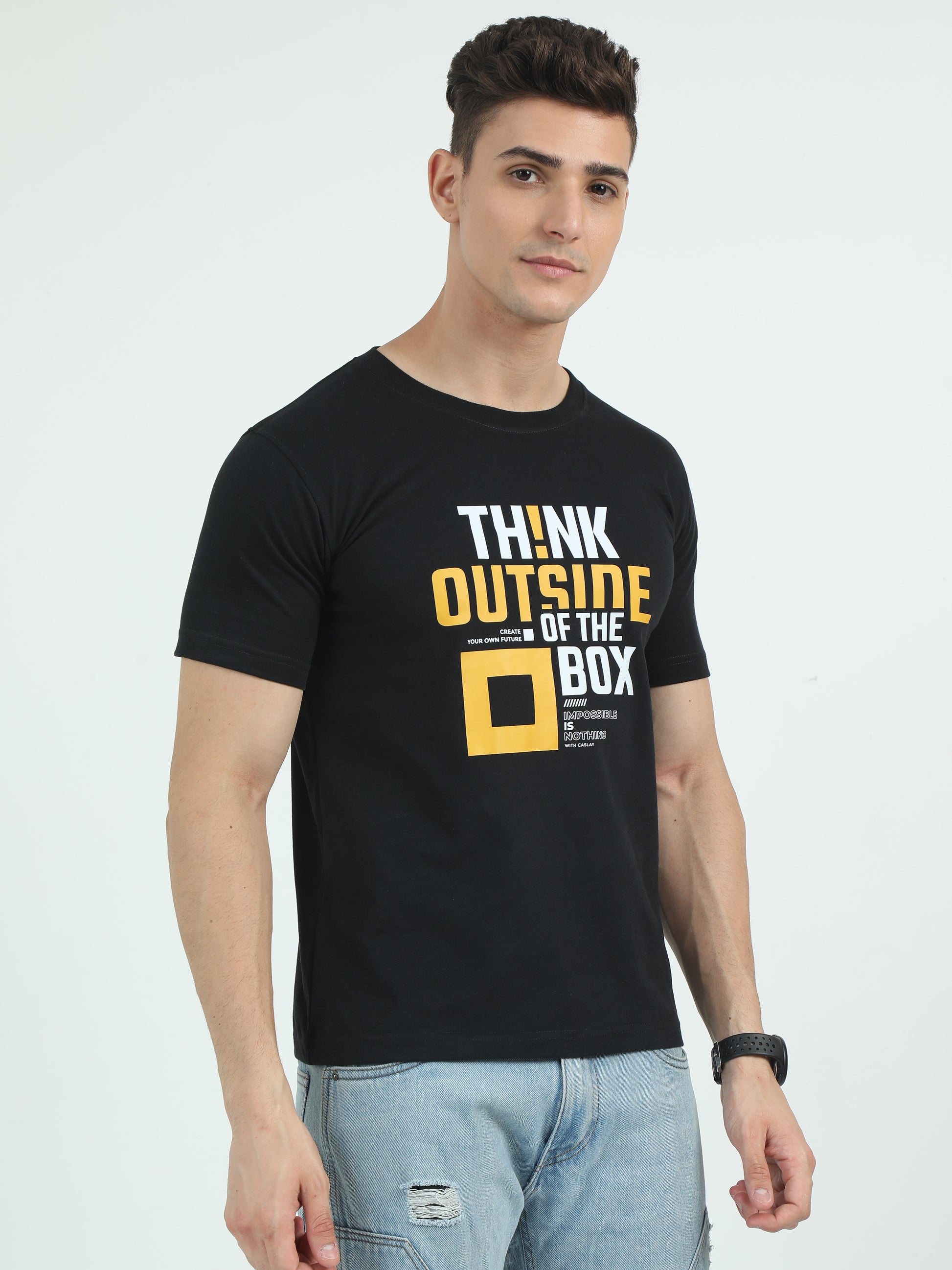 Eco Friendly Sustainable Black Crew Neck Printed T-Shirt