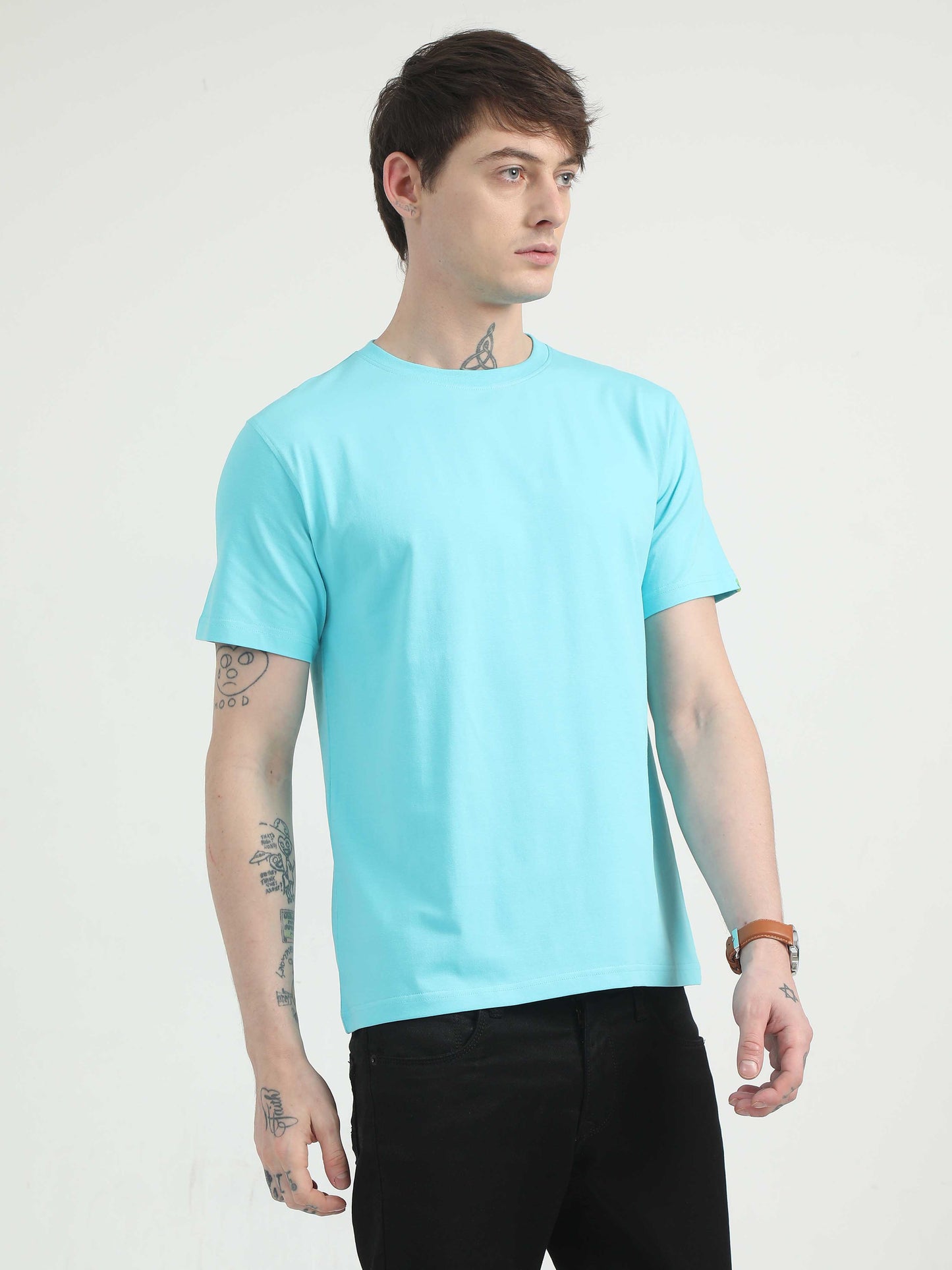 Caslay Organic - Teal Crew Neck Solid T-Shirts