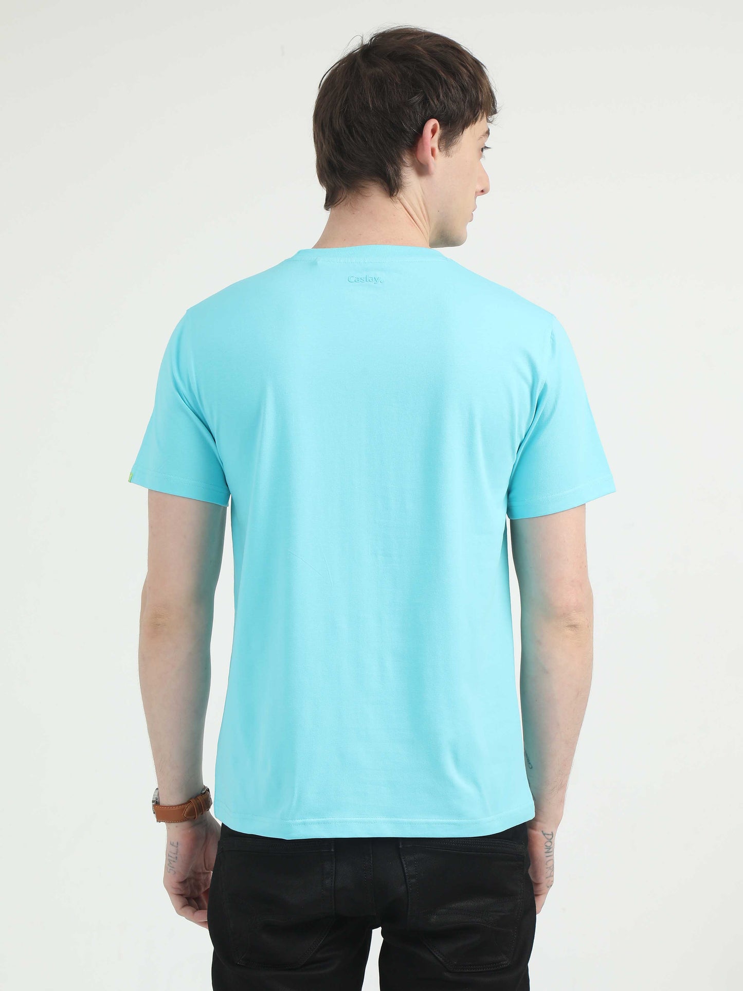 Caslay Organic - Teal Crew Neck Solid T-Shirts