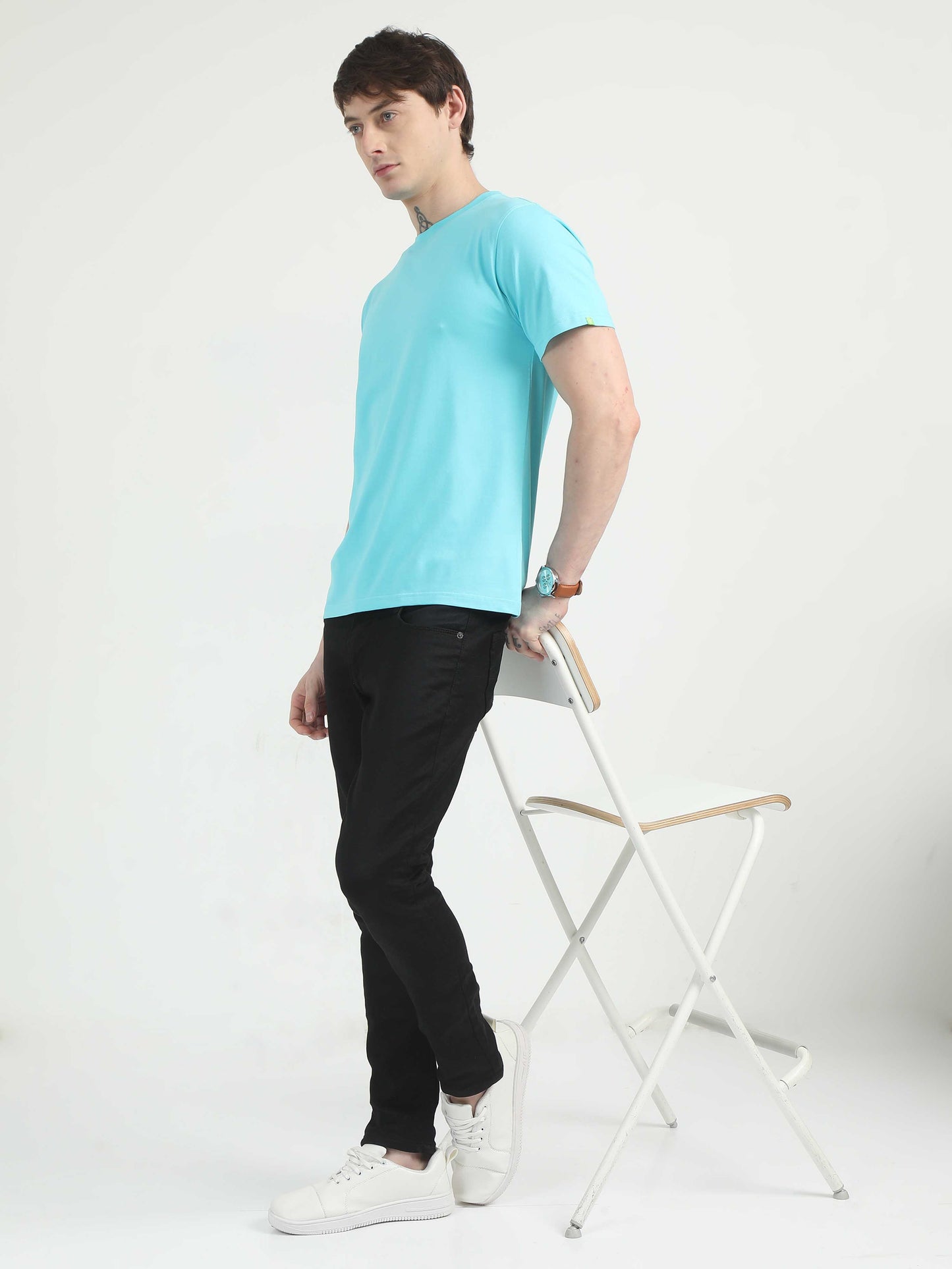 Caslay Organic - Teal Crew Neck Solid T-Shirts