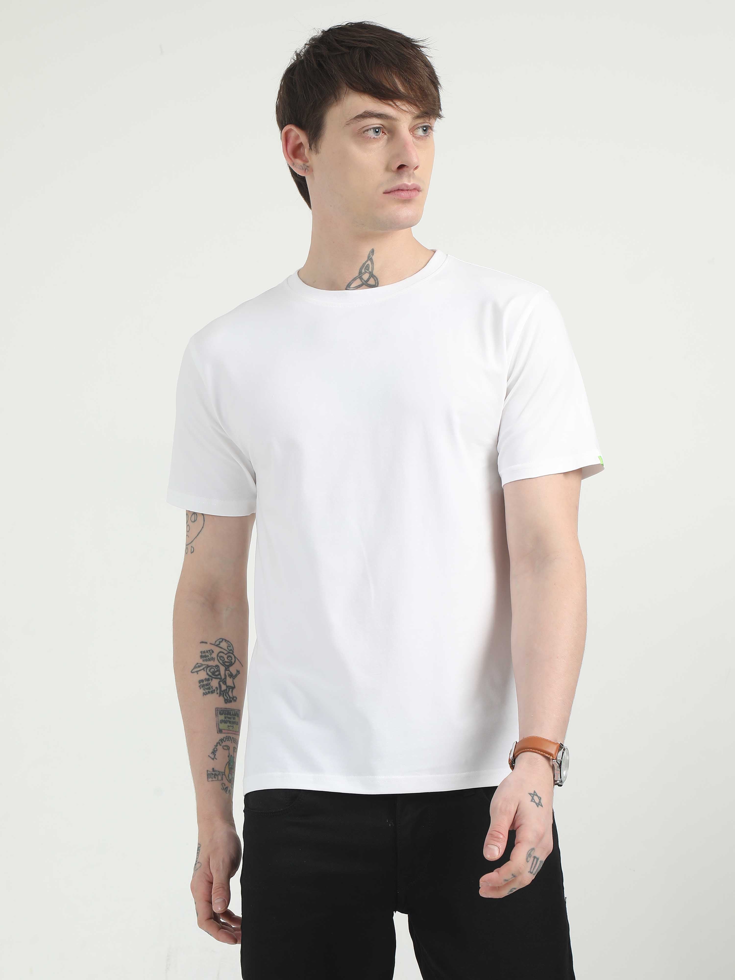 Caslay Organic White Crew Neck Solid T Shirt