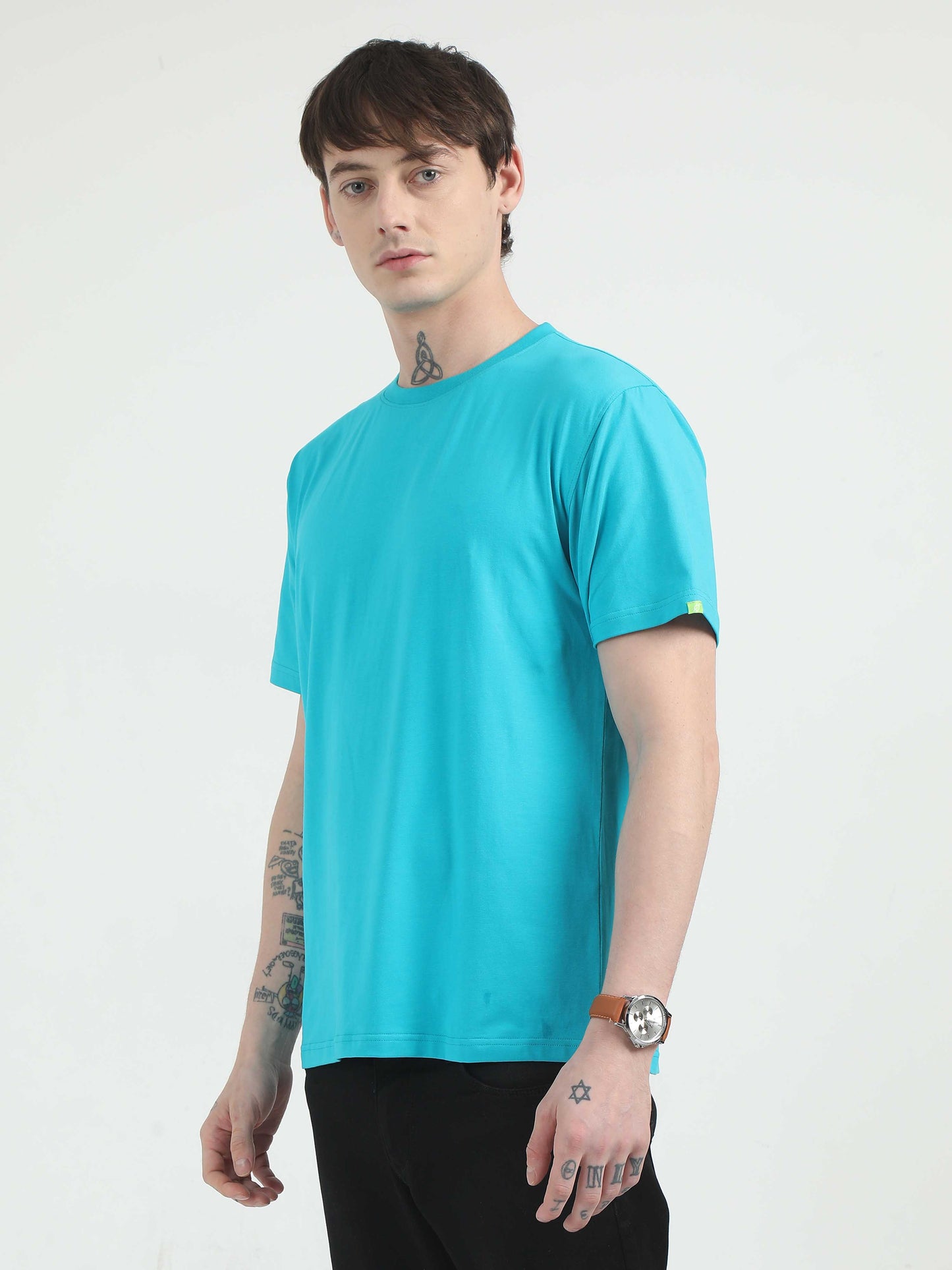 Caslay Organic - Teal Crew Neck Solid T-Shirts