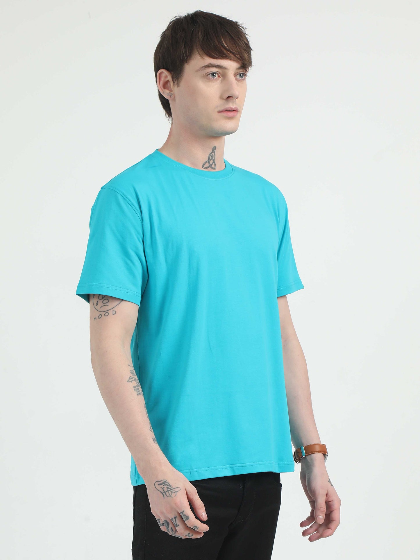 Caslay Organic - Teal Crew Neck Solid T-Shirts