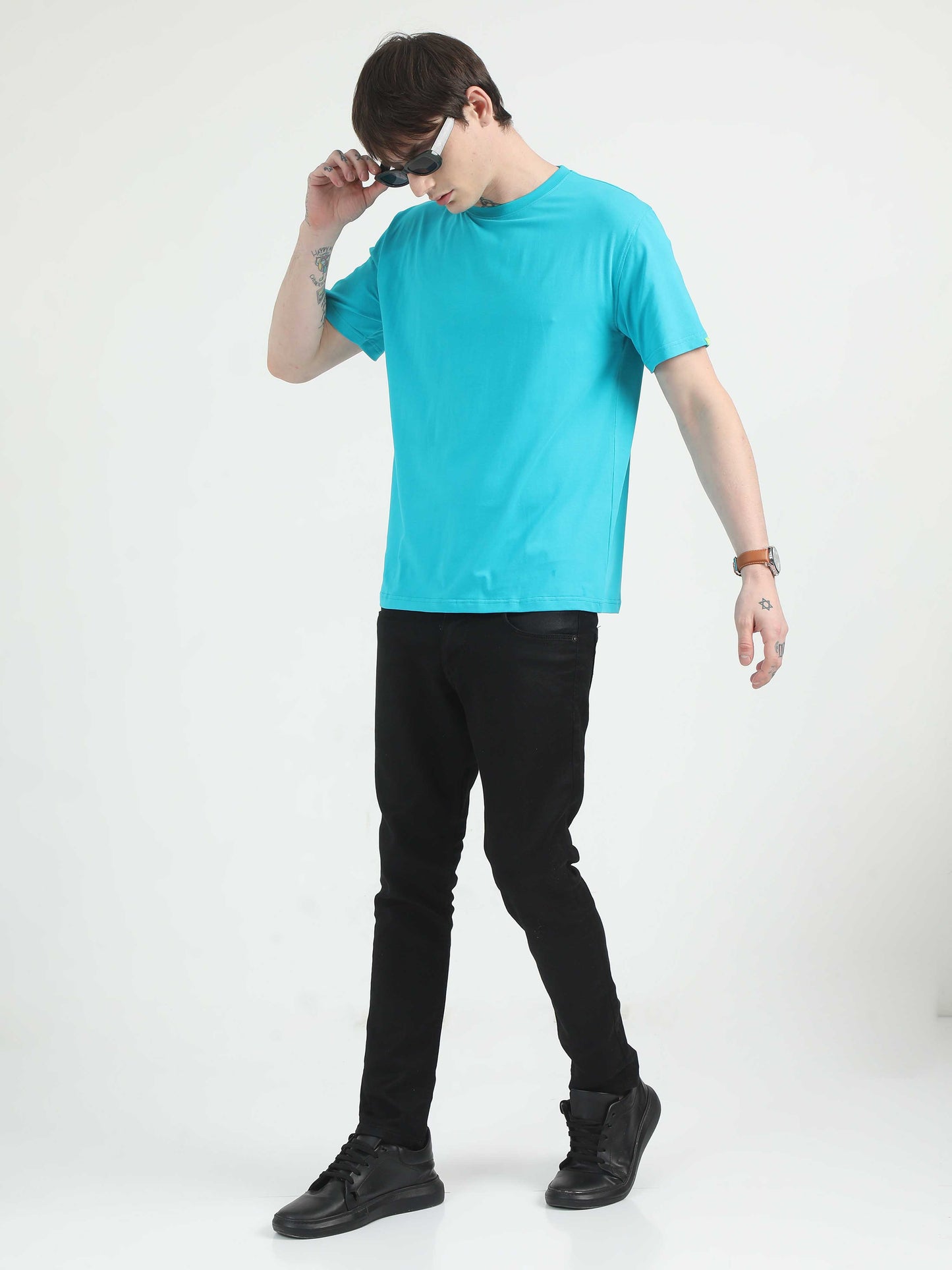 Caslay Organic - Teal Crew Neck Solid T-Shirts