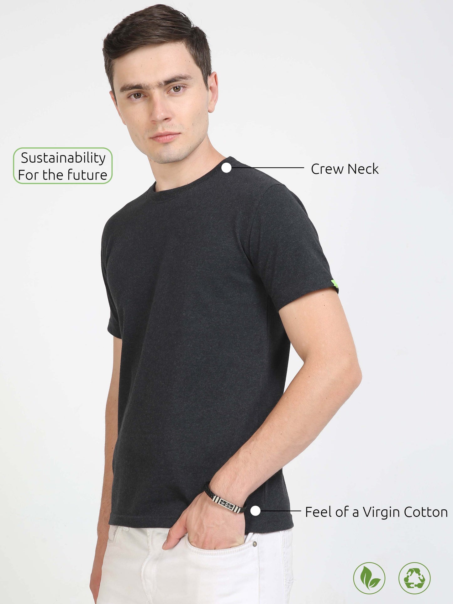 Sustainable Charcoal Men Crew Neck T Shirt