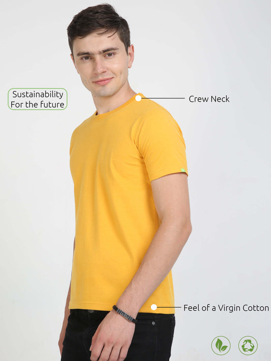 Sustainable Mustard Yellow Round Neck T Shirt for Men