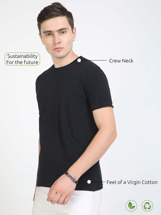 Sustainable Black Solid Crew Neck T Shirt