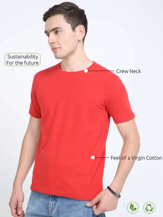 Sustainable Red Plain Round Neck T Shirt