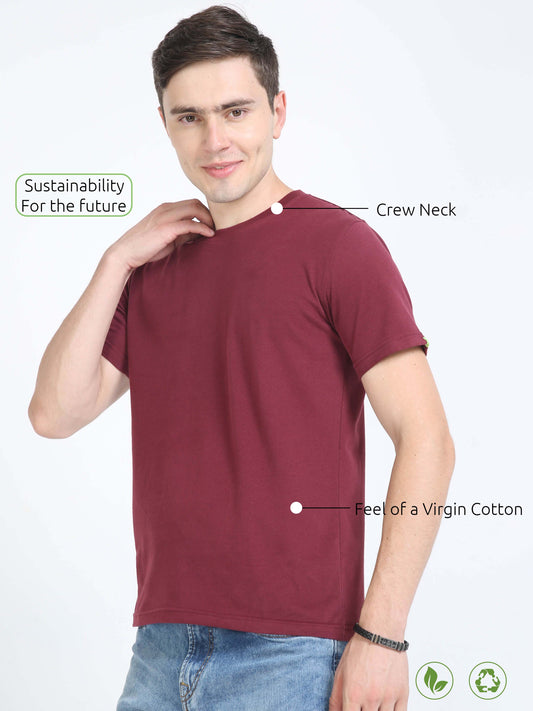 Sustainable Maroon Round Neck T Shirt For Men