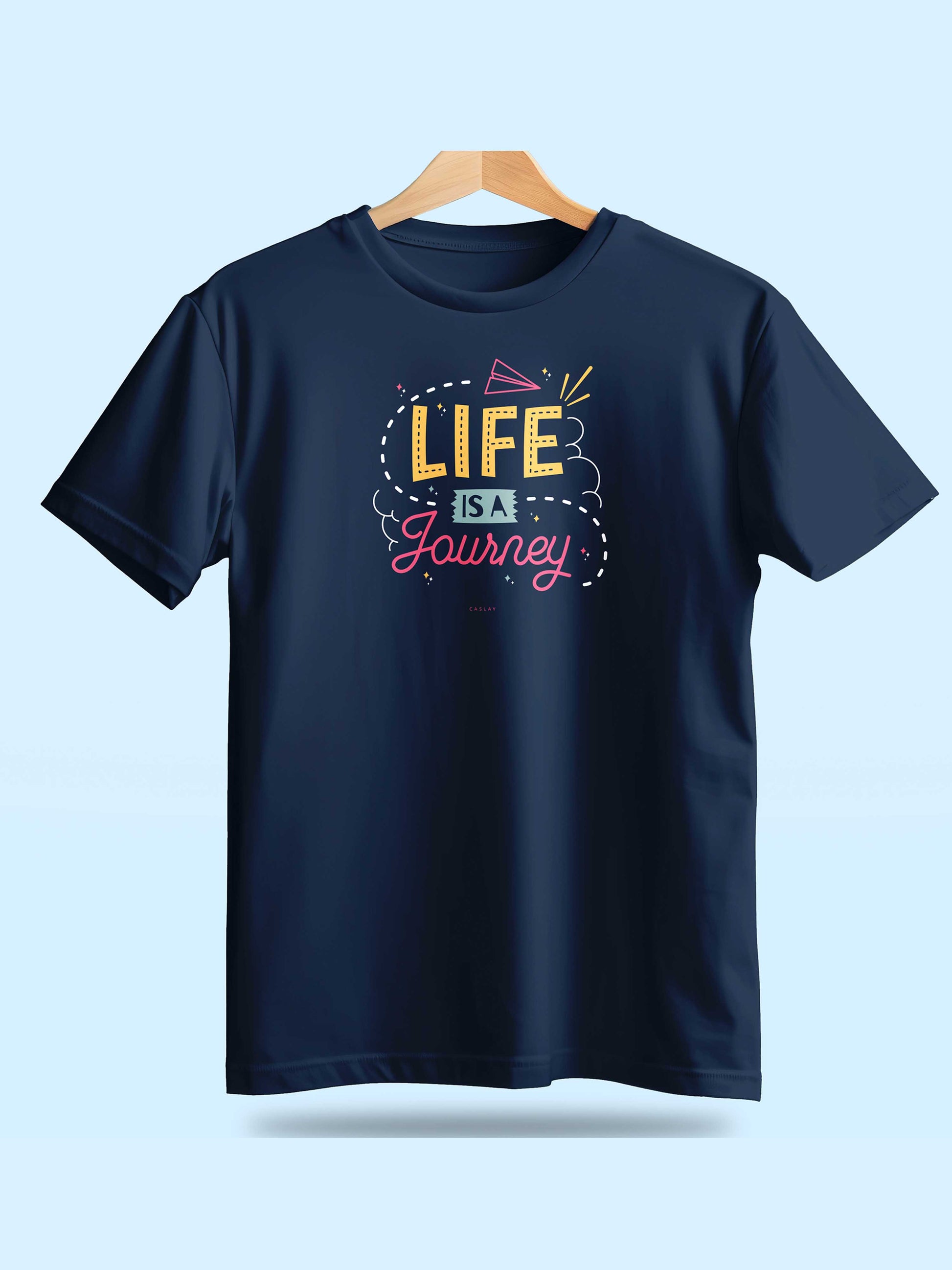  Life is a Journey Blue Printed T-Shirt 