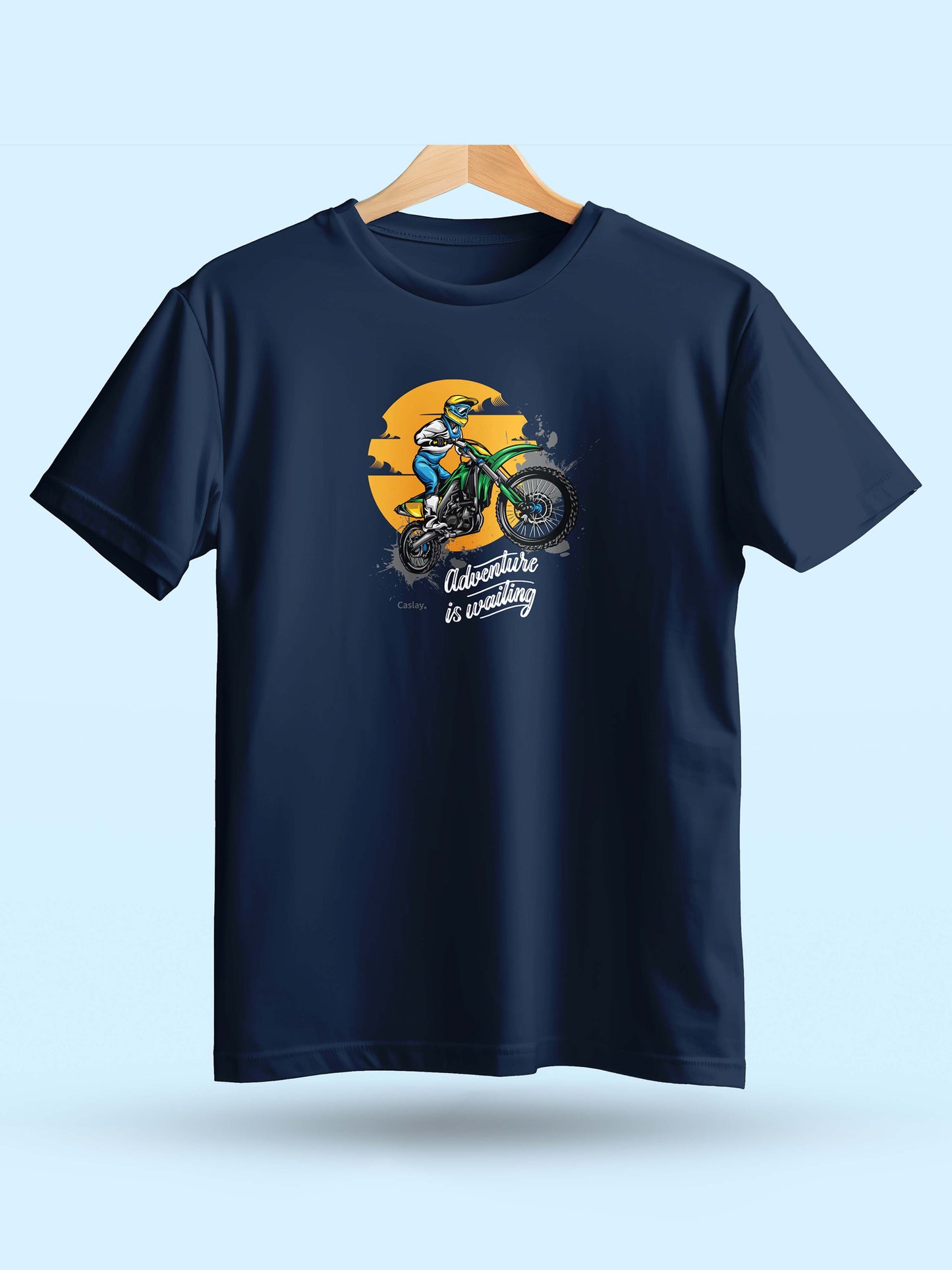  Sustainable Navy blue round neck cotton printed t shirt for Men 