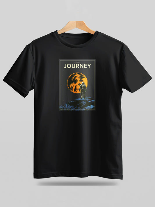 Sustainable Journey Black Crew Neck Printed T Shirt