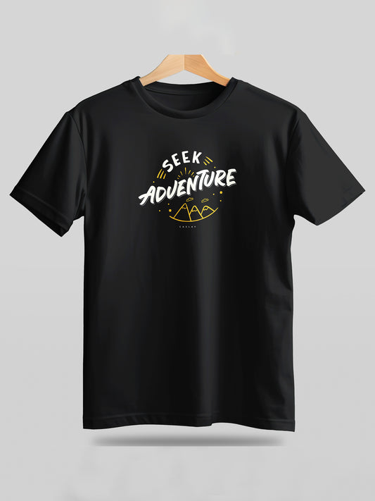 Caslay Sustainable - Seek Adventure - Black Crew Neck Printed T-Shirt